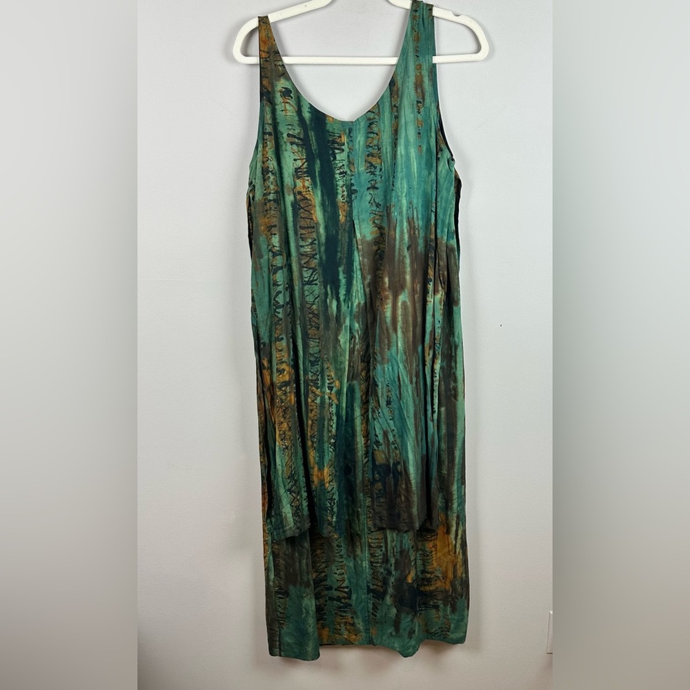 CHANTIK Handcrafted Batik Dress Abstract Earth Tones Bali Artisan sz M
